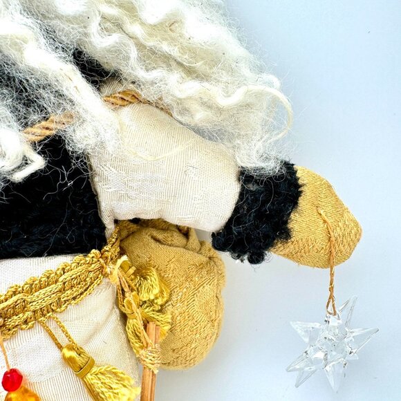 Handcrafted Santa Claus Doll Holiday 19" Gold Hat White Beard Tassel Fabric Gift - Picture 7 of 10